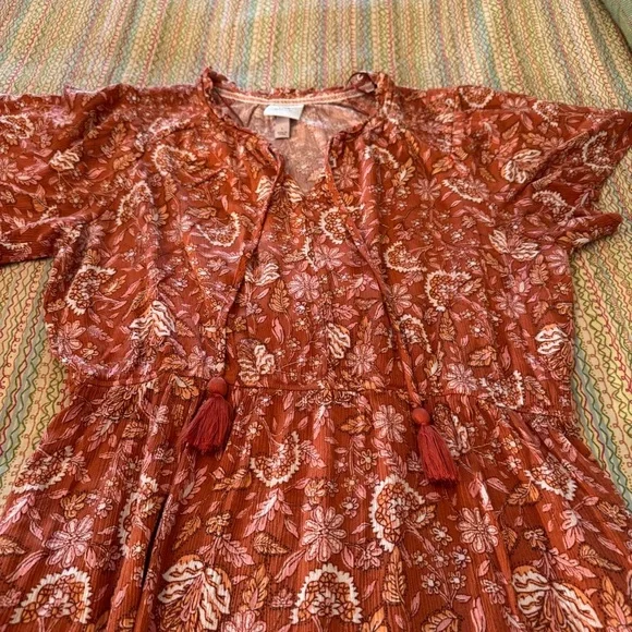 Knox Rose Brown/Orange Midi/Maxi Dress with Floral Design Size Large - Picture 3 of 9